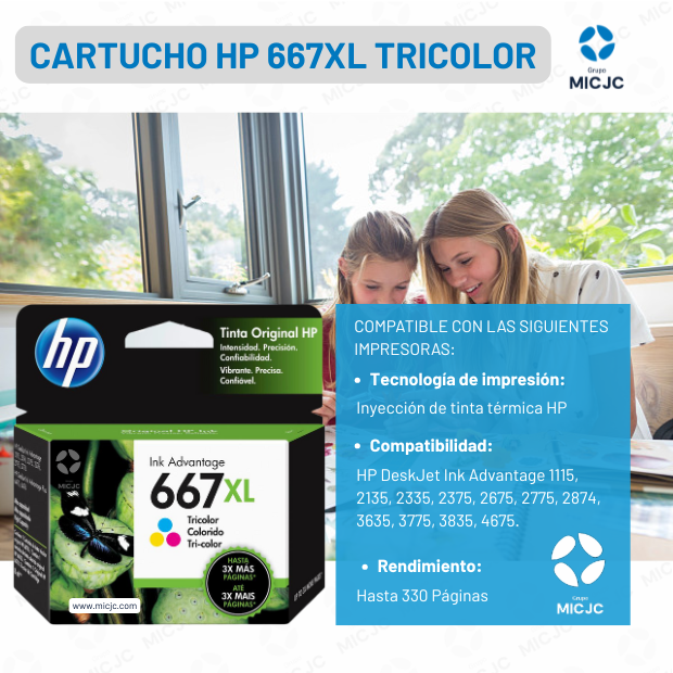 Cartucho de Tinta 3YM80AL HP 667 XL Tricolor