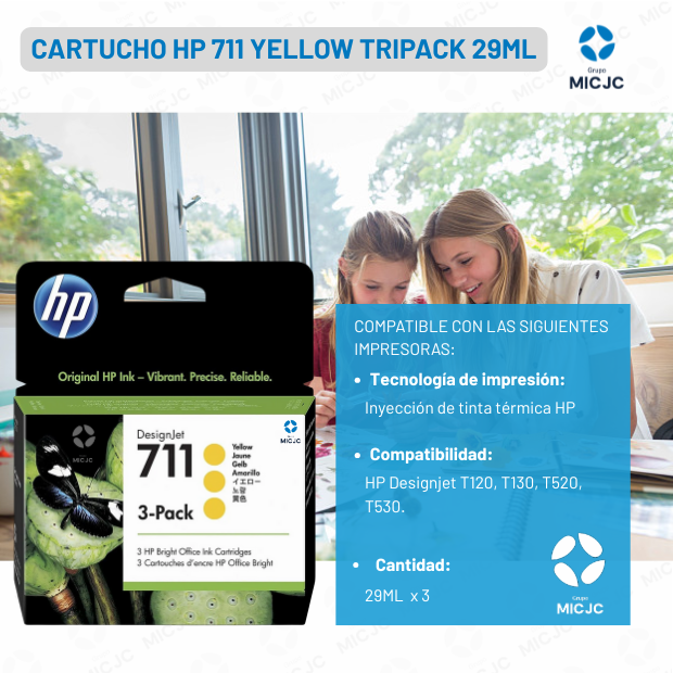 Cartucho de Tinta CZ136A HP 711 Tripack Yellow de 29ML