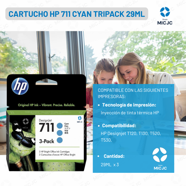 Cartucho de Tinta CZ134A HP 711 Tripack Cyan de 29ML