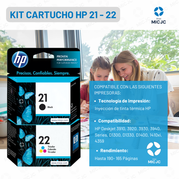 Pack de Cartucho de Tinta HP 21/22 Negro y Tricolor