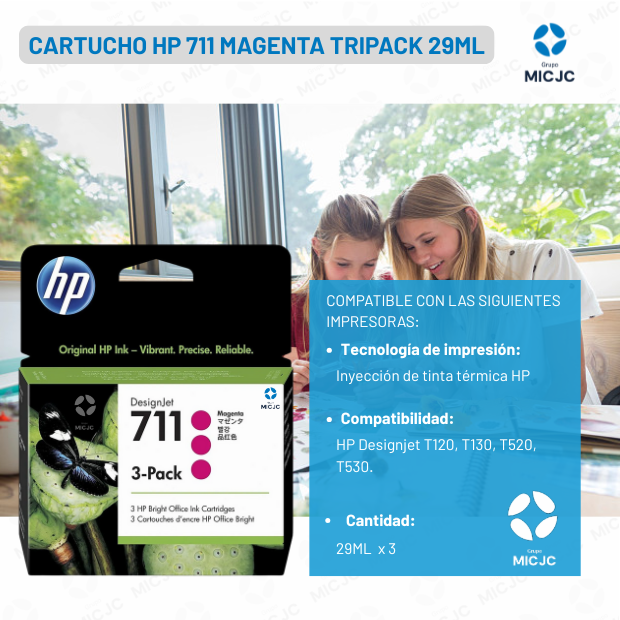 Cartucho de Tinta CZ135A HP 711 Tripack Magenta de 29ML
