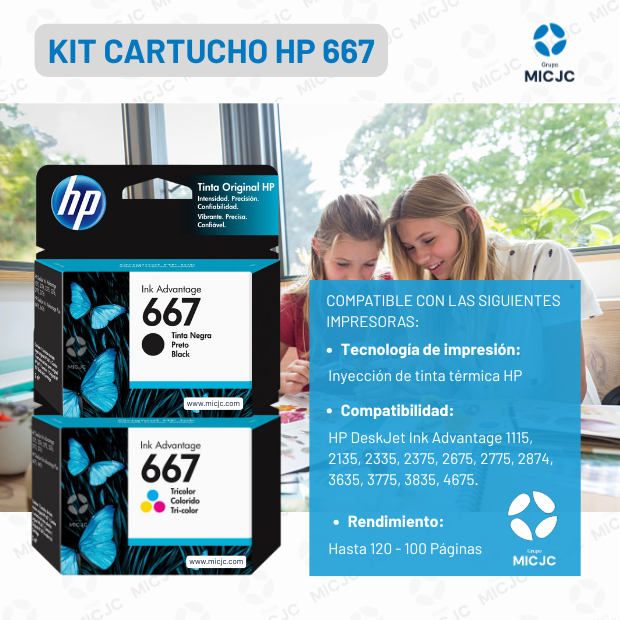 Kit de Cartucho de Tinta HP 667 Negro y Tricolor